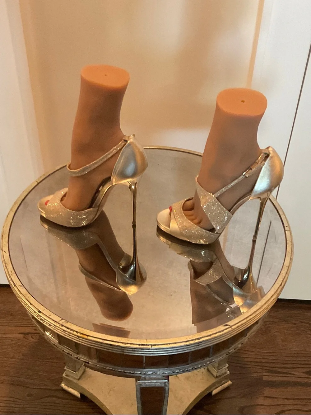Jimmy Choo Gold Glitter Open-Toe Ankle-Strap Heels